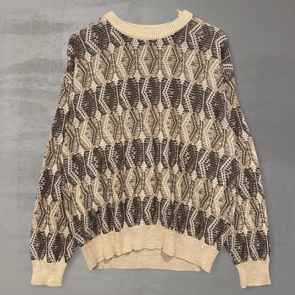Vintage Jantzen Classics Sweater Brown Geometric Diamond Knit Acrylic Large